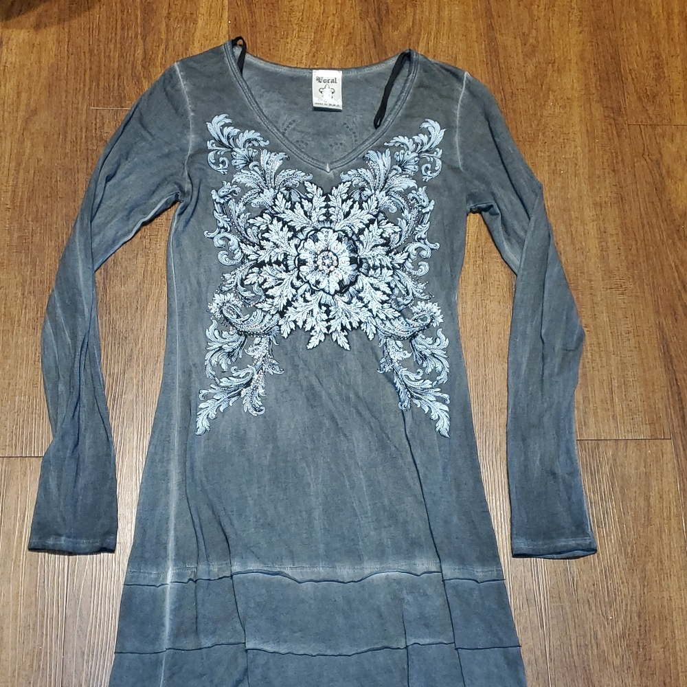 Vocal Studded Tier Tunic Top Dress Size Small